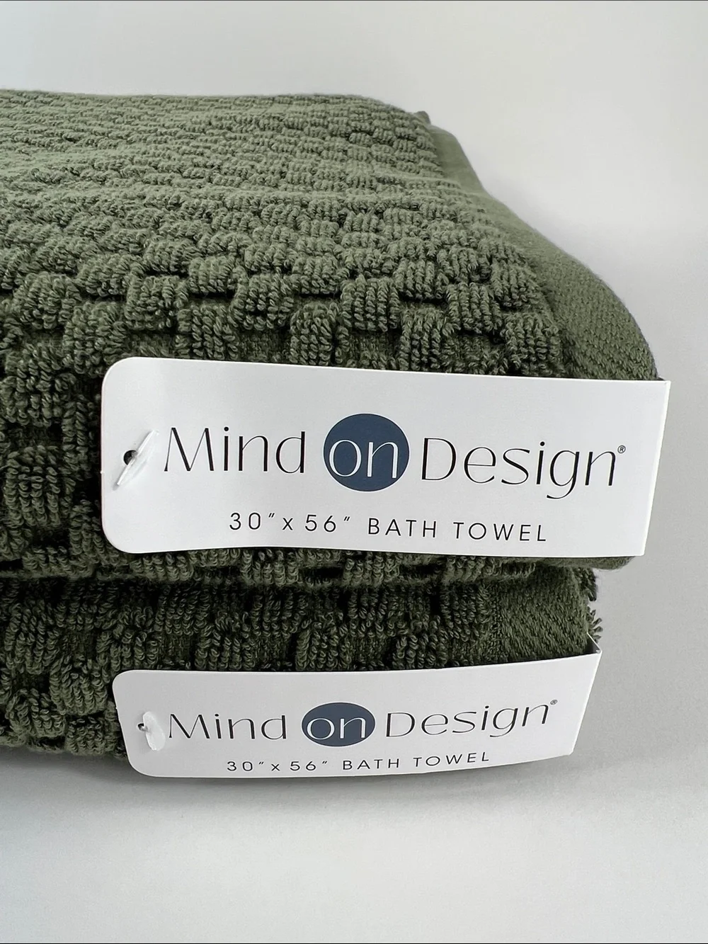 Mind On Design Olive Green Waffle Bath Towels Soft Cotton Set of 2 NEW